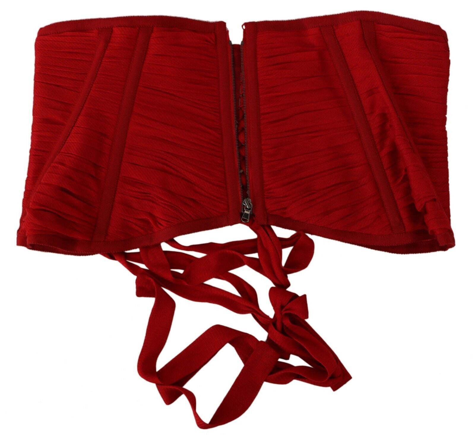 Dolce &amp; Gabbana Red Corset Belt Stretch Waist Strap Silk Top