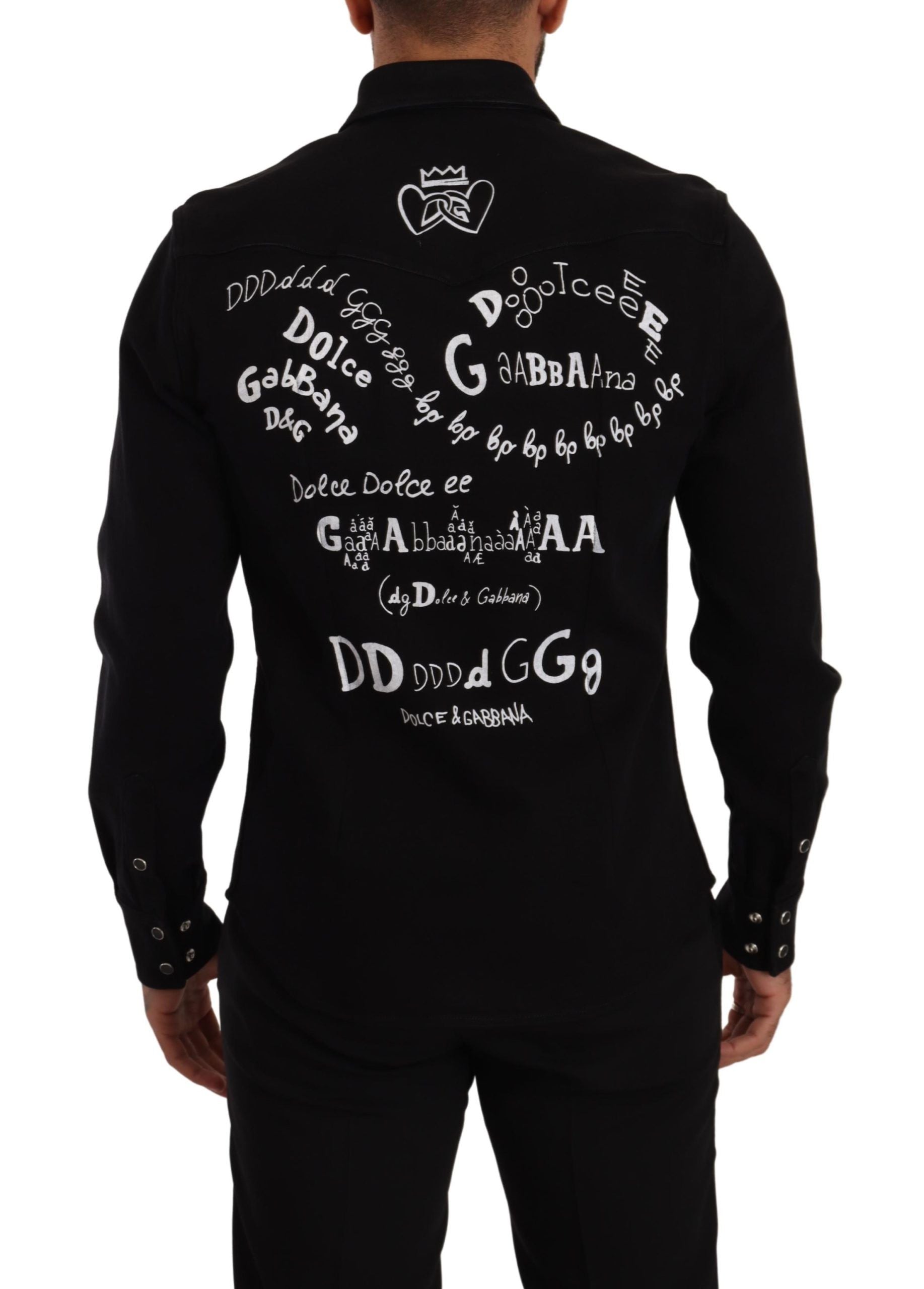 Dolce &amp; Gabbana Black Slim Cotton Denim Stretch Shirt