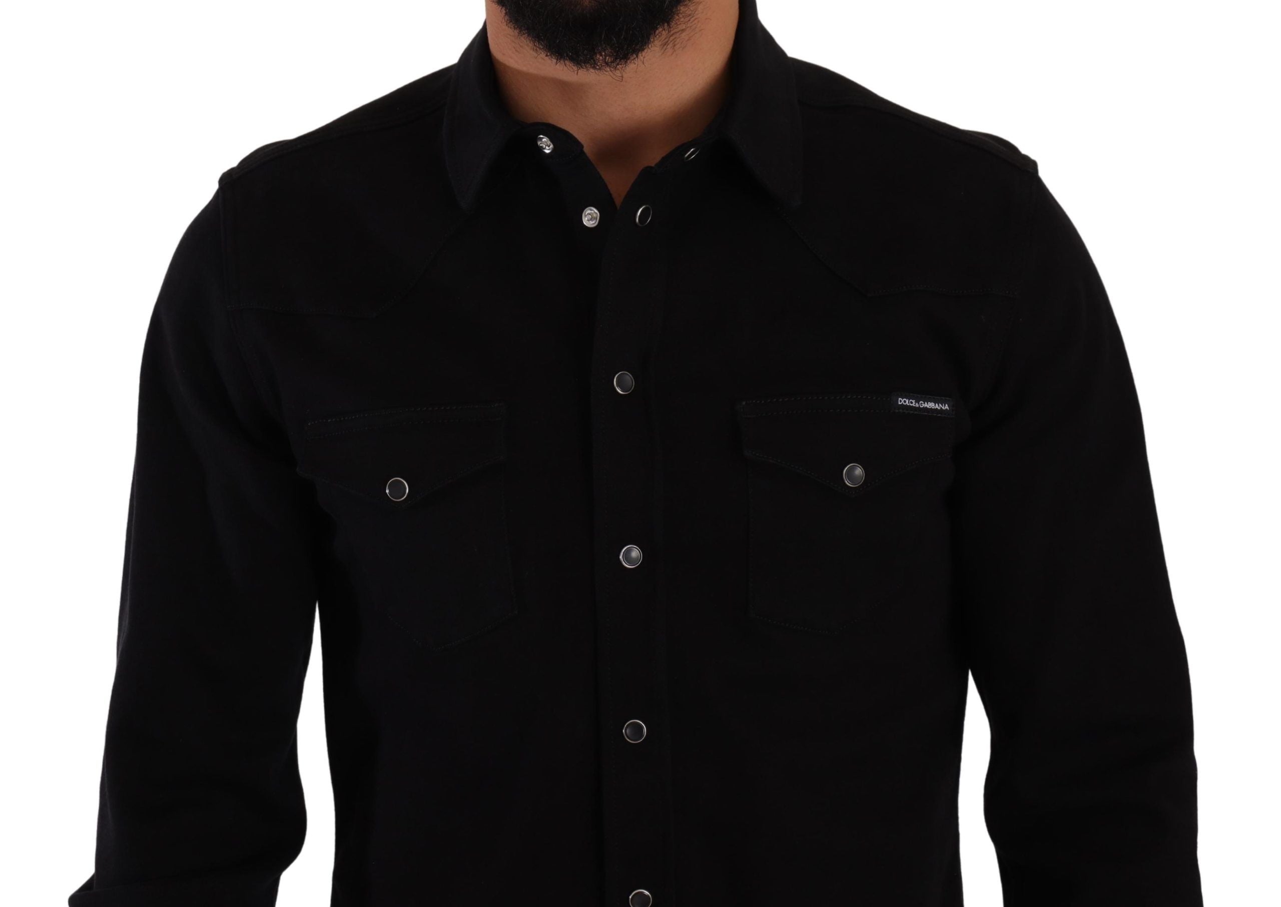Dolce &amp; Gabbana Black Slim Cotton Denim Stretch Shirt