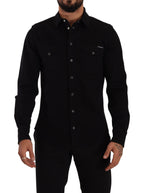 Dolce &amp; Gabbana Black Slim Cotton Denim Stretch Shirt