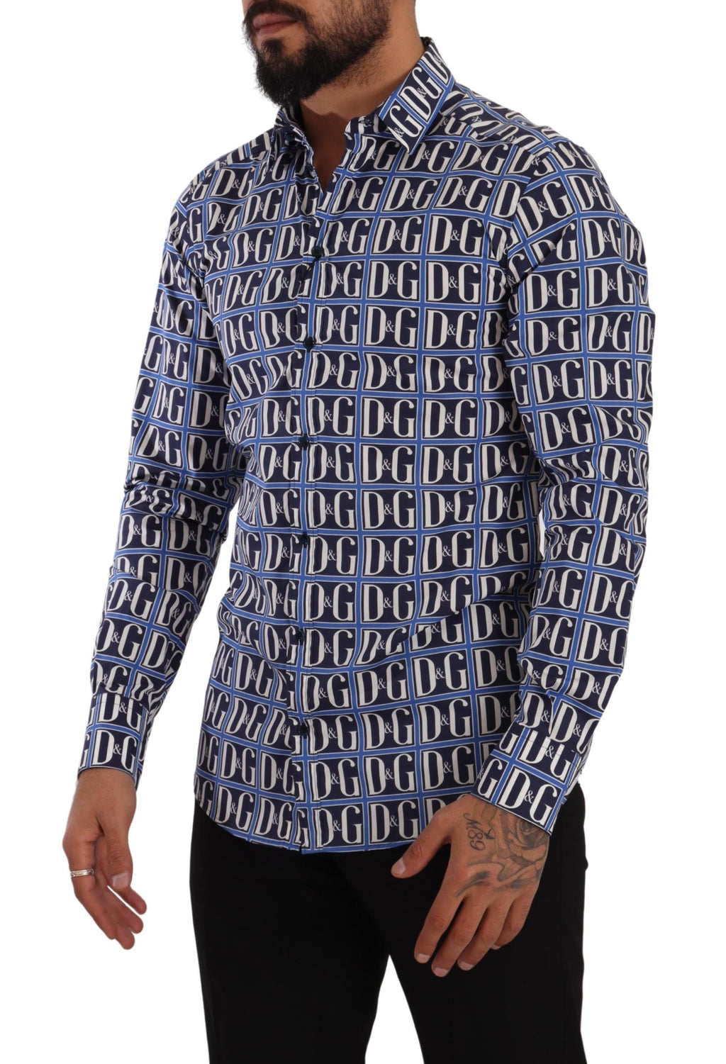 Dolce &amp; Gabbana Blue Logo Mania Slim Fit Cotton Shirt