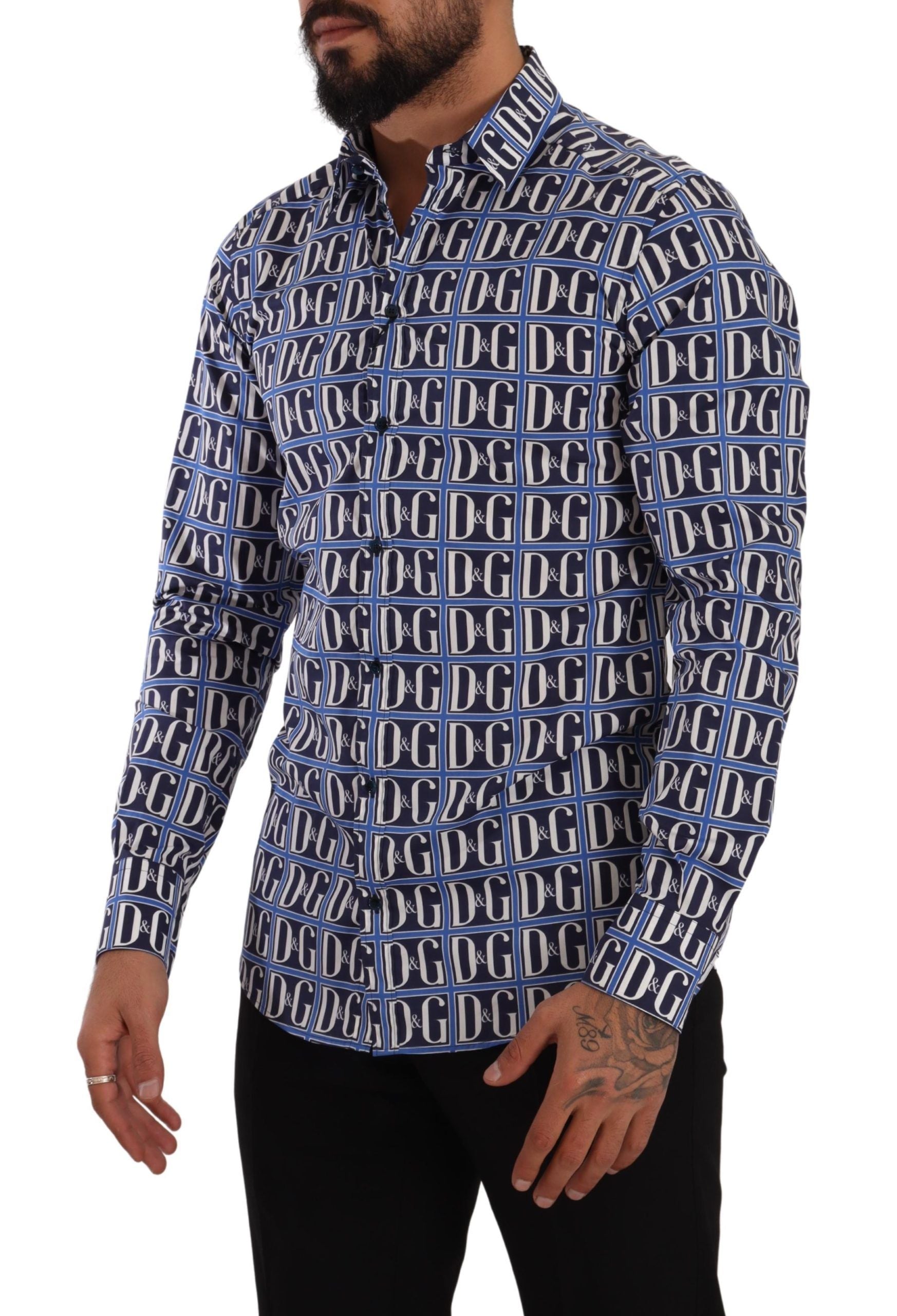 Dolce &amp; Gabbana Blue Logo Mania Slim Fit Cotton Shirt