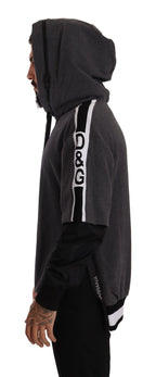Dolce &amp; Gabbana Gray Black Cotton Hooded #DGMILLENNIALS Sweater