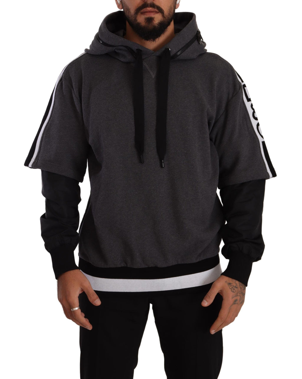 Dolce &amp; Gabbana Gray Black Cotton Hooded #DGMILLENNIALS Sweater
