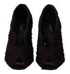Dolce & Gabbana Black Cordonetto Ricamo Pump Open Toe Shoes