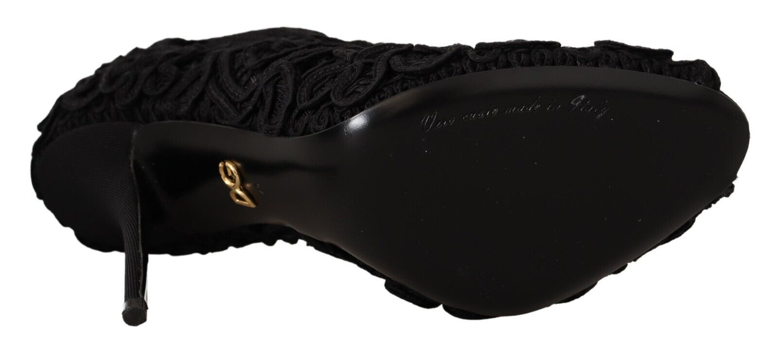 Dolce &amp; Gabbana Black Cordonetto Embroidery Pump Open Toe Shoes