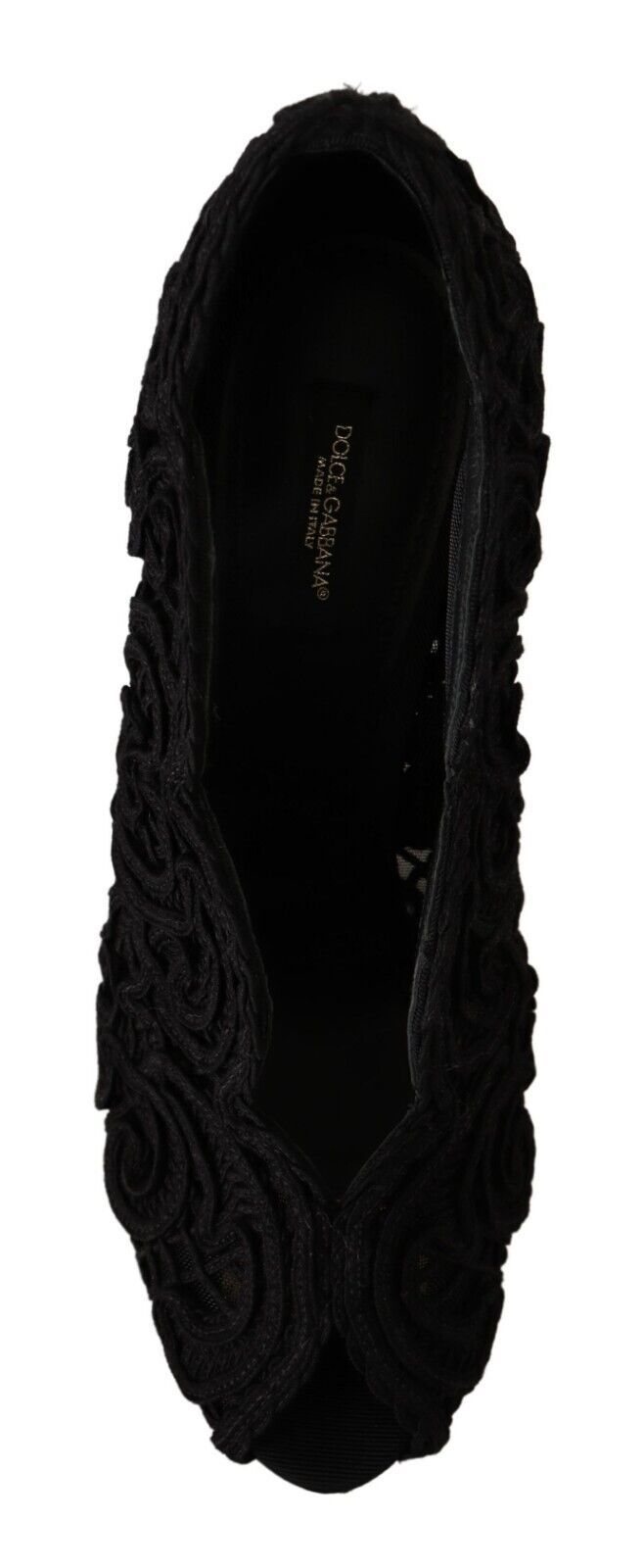 Dolce &amp; Gabbana Black Cordonetto Embroidery Pump Open Toe Shoes