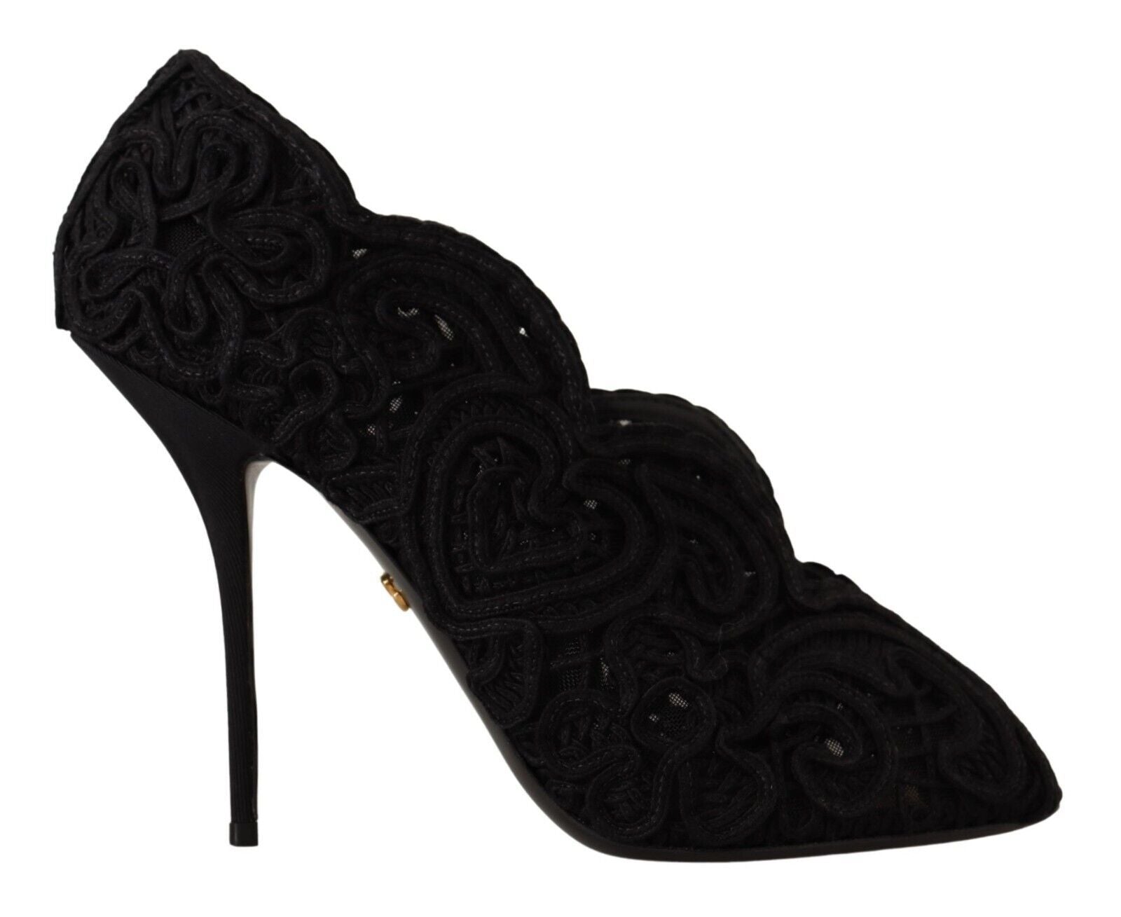 Dolce &amp; Gabbana Black Cordonetto Embroidery Pump Open Toe Shoes