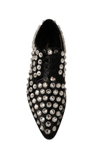 Dolce &amp; Gabbana Black Leather Crystals Lace Up Formal Shoes