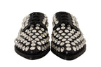 Dolce &amp; Gabbana Black Leather Crystals Lace Up Formal Shoes