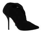 Dolce &amp; Gabbana Black Stretch Socks Knee High Booties Shoes
