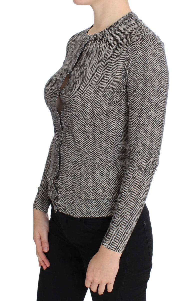 Dolce &amp; Gabbana Black White Wool Top Cardigan Sweater