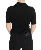 Dolce &amp; Gabbana Black Silk Floral Embroidered Polo Top