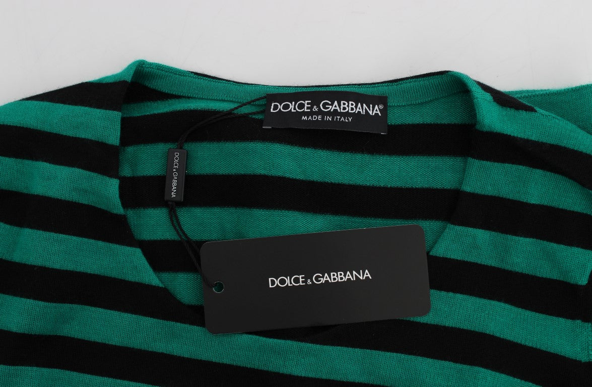 Dolce &amp; Gabbana Green Black Silk Cashmere Sweater