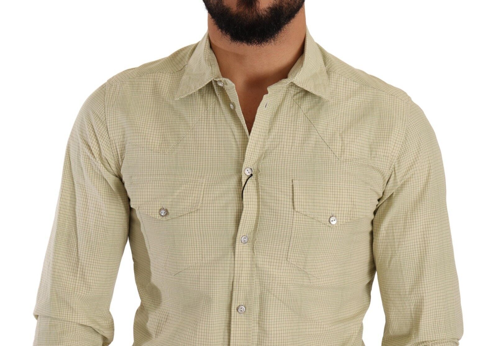 Dolce &amp; Gabbana Yellow SICILY Cotton Casual Slim Fit Shirt