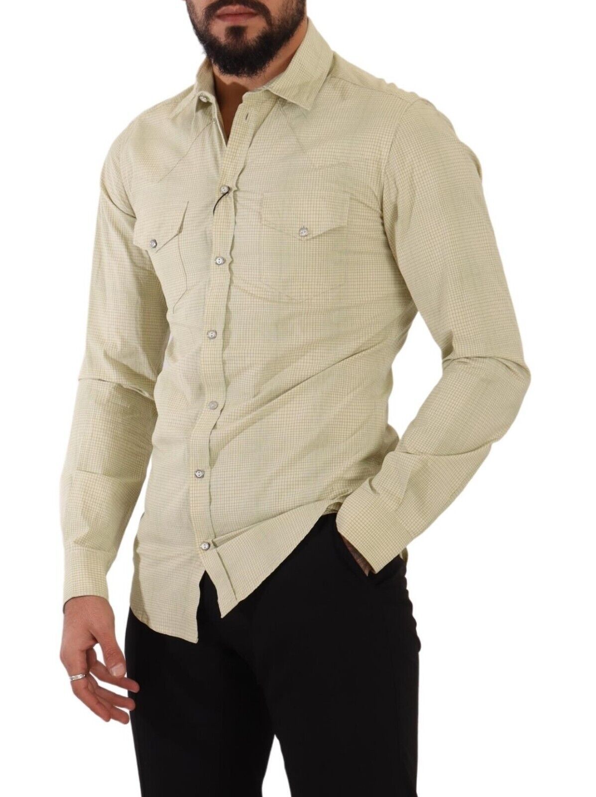 Dolce &amp; Gabbana Yellow SICILY Cotton Casual Slim Fit Shirt