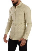 Dolce &amp; Gabbana Yellow SICILY Cotton Casual Slim Fit Shirt