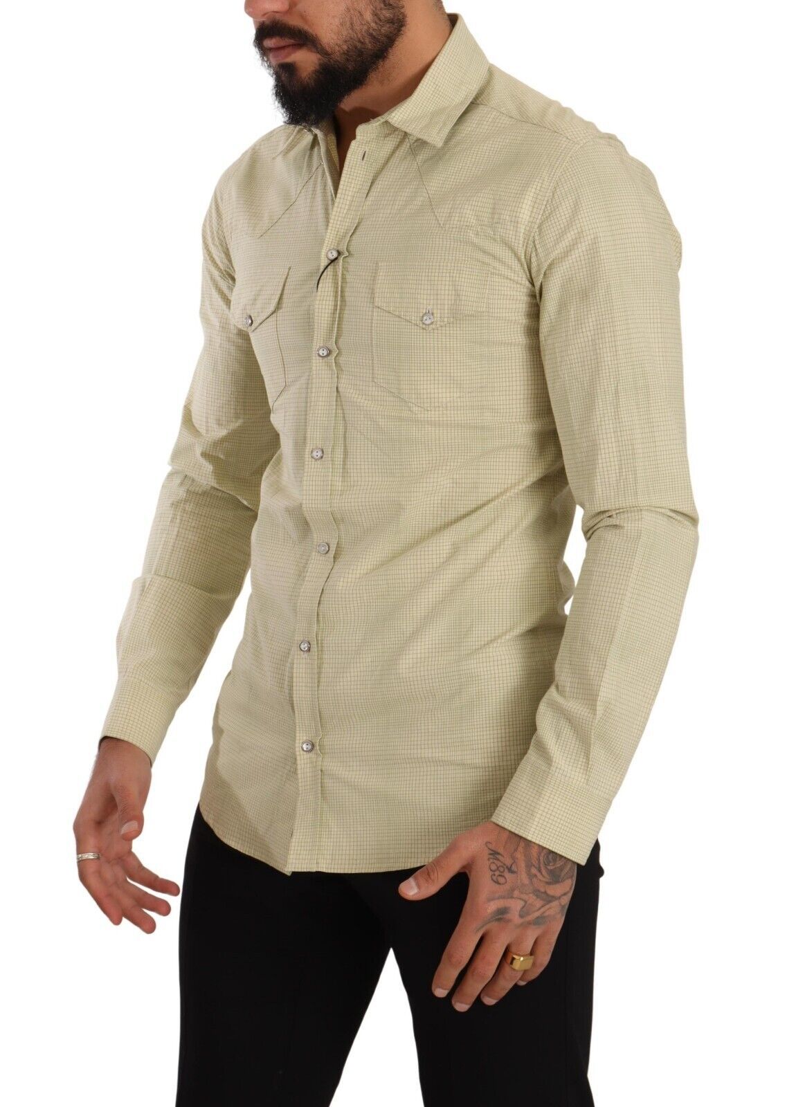Dolce &amp; Gabbana Yellow SICILY Cotton Casual Slim Fit Shirt
