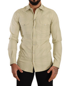 Dolce &amp; Gabbana Yellow SICILY Cotton Casual Slim Fit Shirt