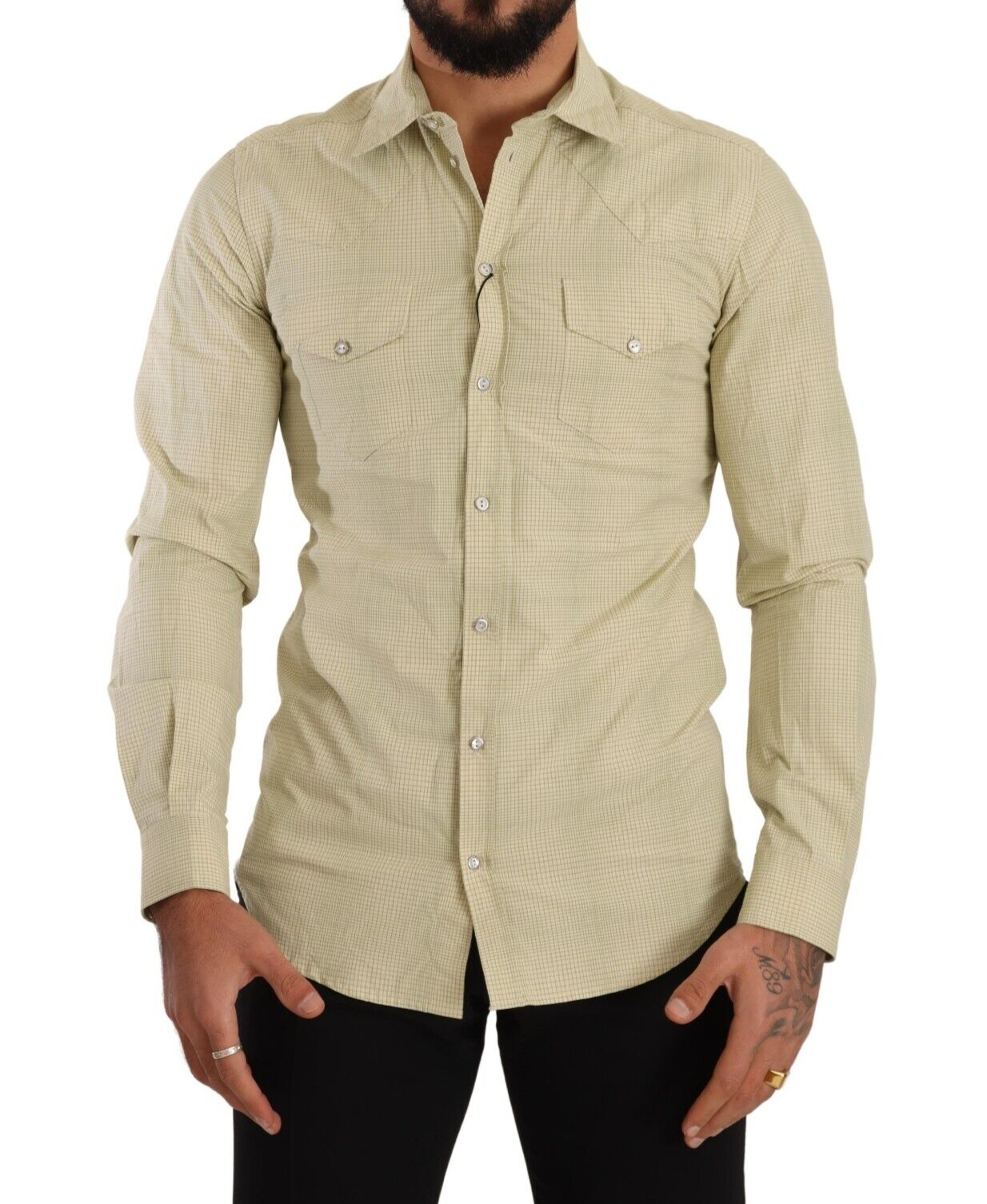 Dolce &amp; Gabbana Yellow SICILY Cotton Casual Slim Fit Shirt