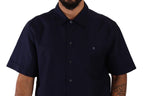 Dolce &amp; Gabbana Navy Blue Button Down Short Sleeves Shirt