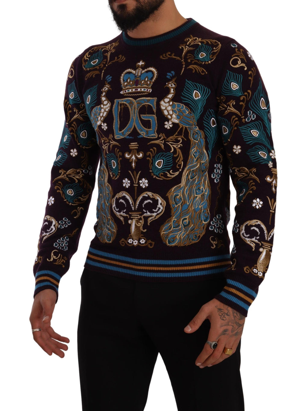 Dolce &amp; Gabbana Bordeaux Cashmere DG Crown Embroidered Sweater