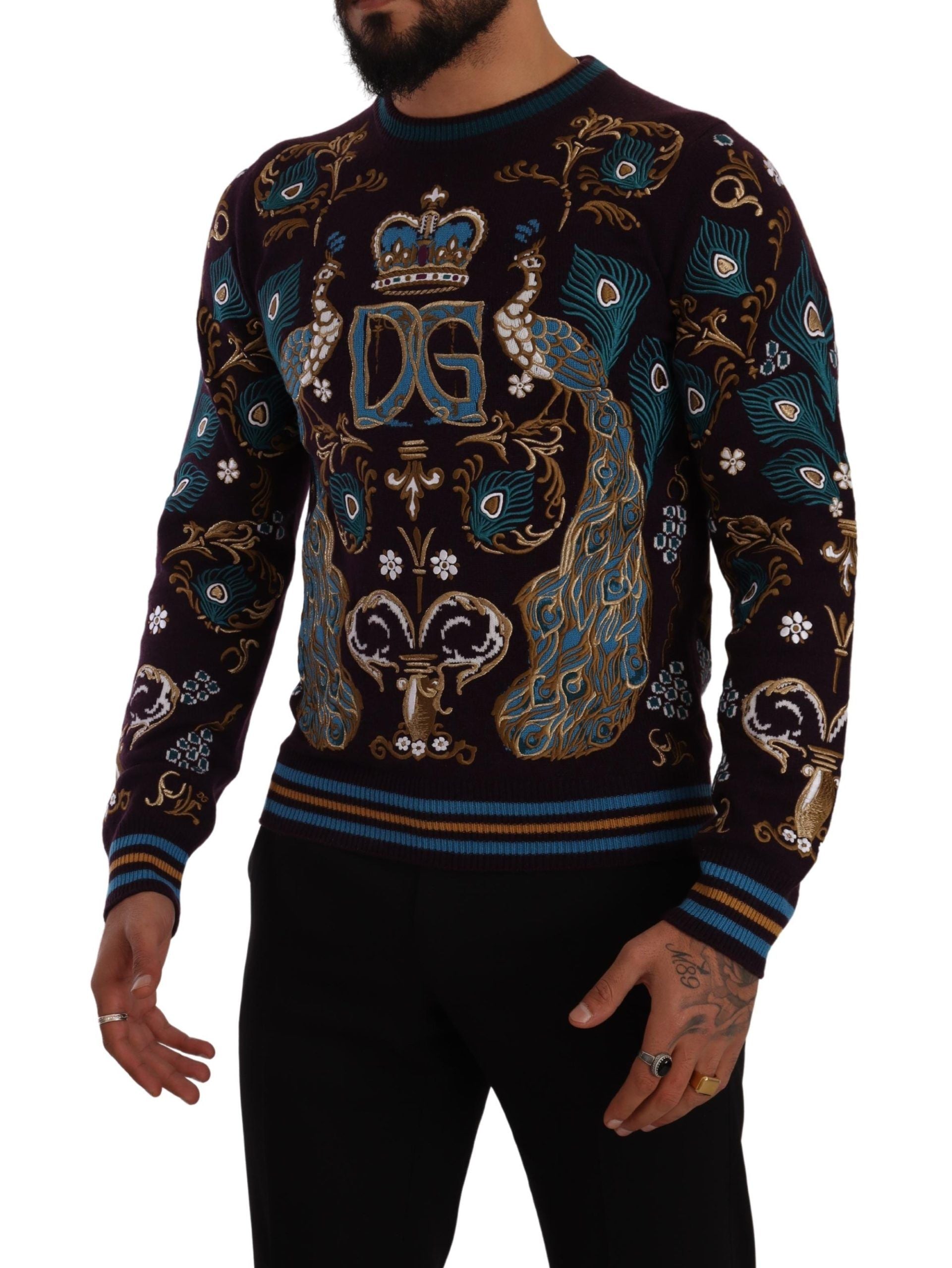 Dolce &amp; Gabbana Bordeaux Cashmere DG Crown Embroidered Sweater