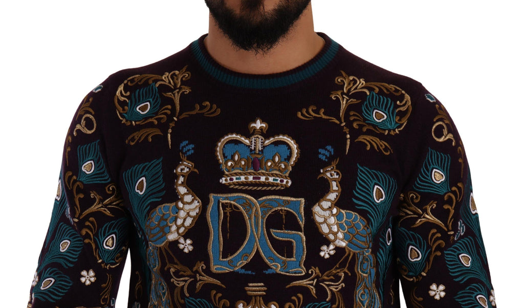 Dolce &amp; Gabbana Bordeaux Cashmere DG Crown Embroidered Sweater