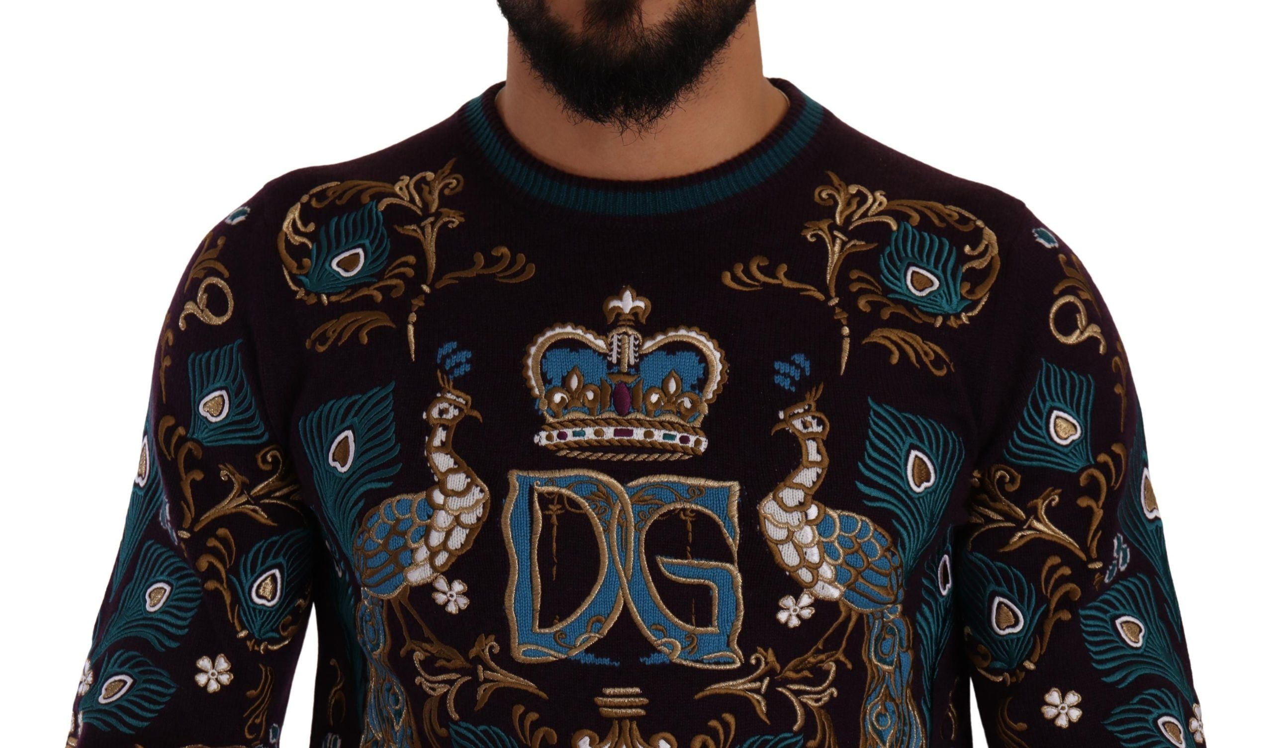 Dolce &amp; Gabbana Bordeaux Cashmere DG Crown Embroidered Sweater