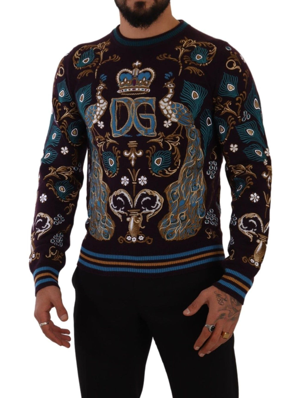Dolce &amp; Gabbana Bordeaux Cashmere DG Crown Embroidered Sweater