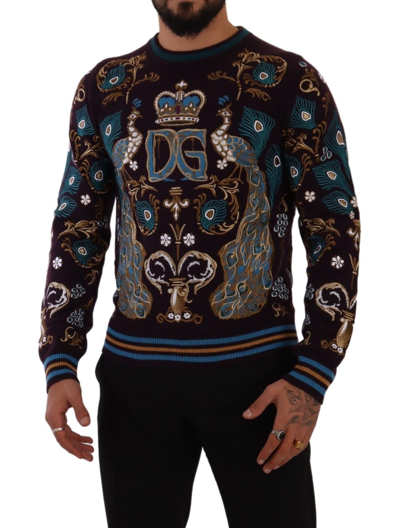 Dolce &amp; Gabbana Bordeaux Cashmere DG Crown Embroidered Sweater