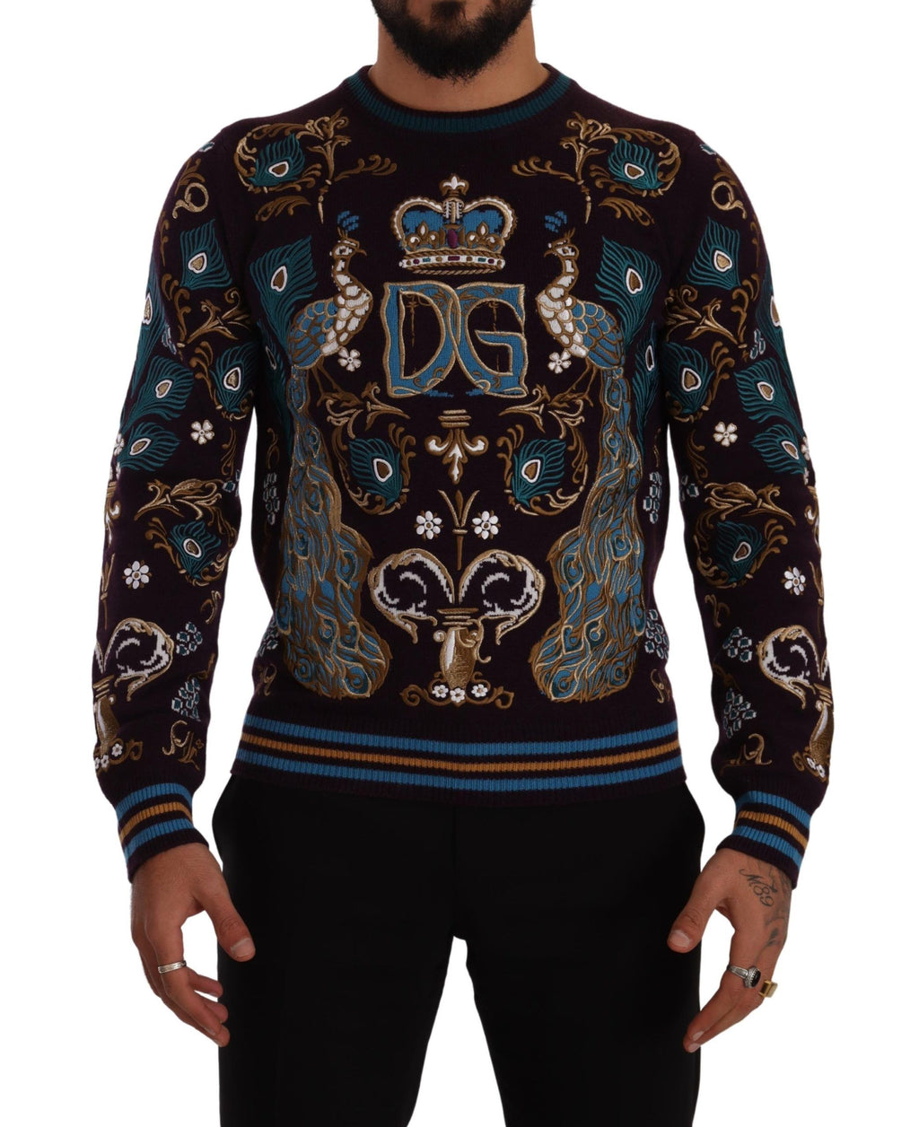 Dolce &amp; Gabbana Bordeaux Cashmere DG Crown Embroidered Sweater