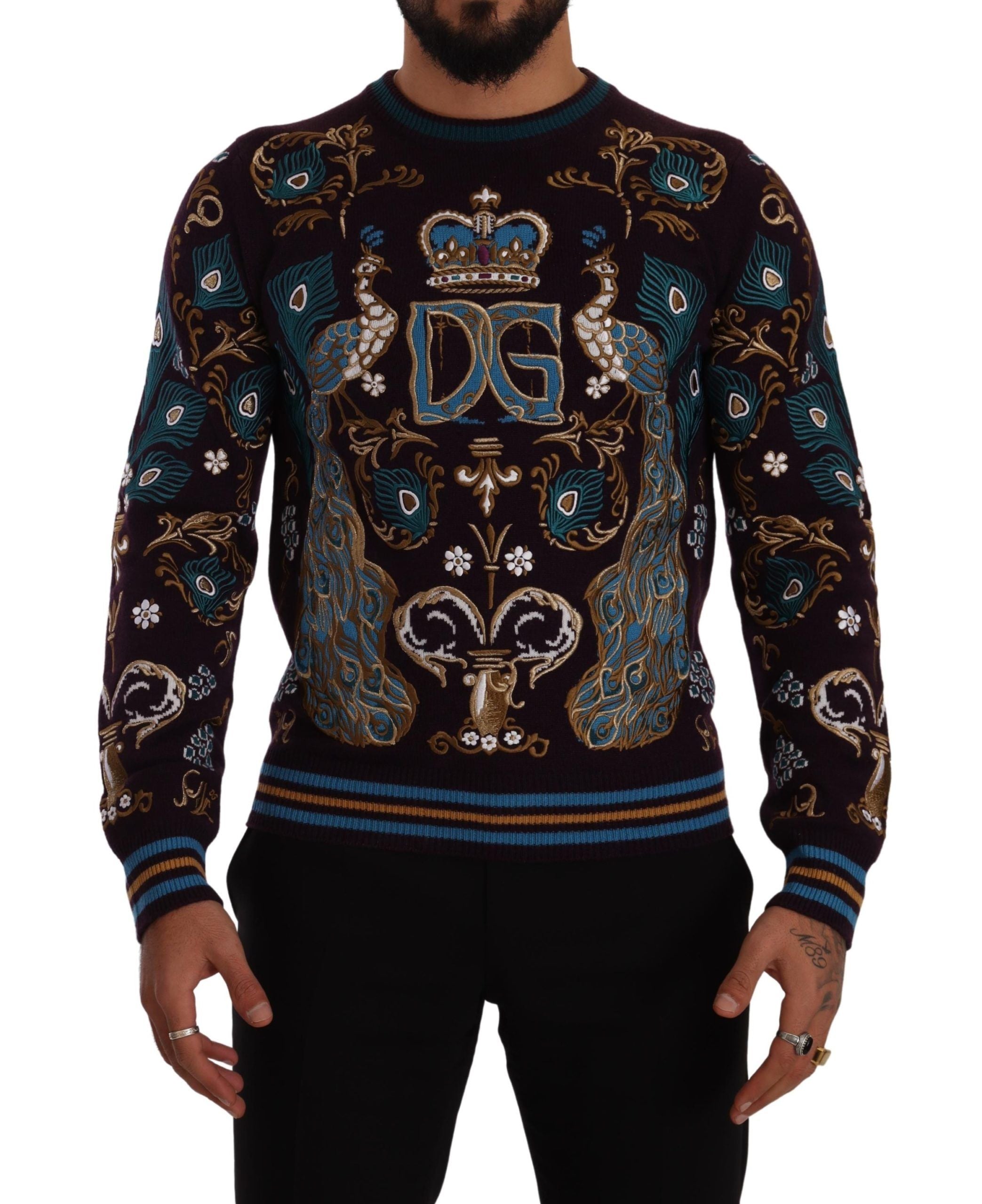 Dolce &amp; Gabbana Bordeaux Cashmere DG Crown Embroidered Sweater