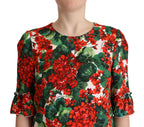 Dolce & Gabbana Multicolor Red Floral Shift Gown Dress