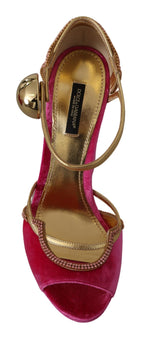 Dolce &amp; Gabbana Pink Velvet Crystal Ankle Strap Sandals Shoes