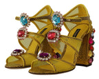 Dolce &amp; Gabbana Yellow Leather Crystal Ayers Sandals Shoes