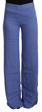 PAROSH Blue High Waist Viscose Straight Wide Leg Pants