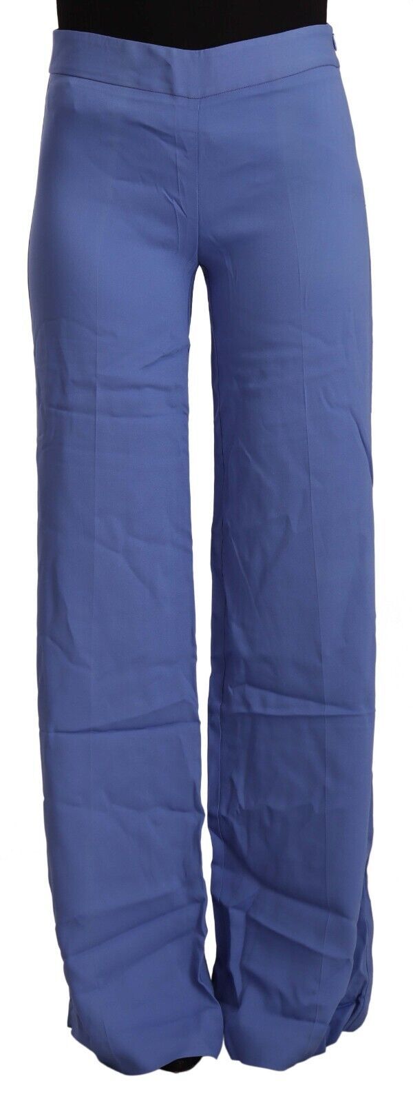 PAROSH Blue High Waist Viscose Straight Wide Leg Pants