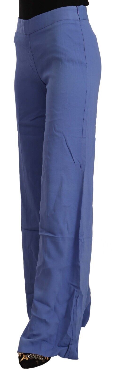 PAROSH Blue High Waist Viscose Straight Wide Leg Pants