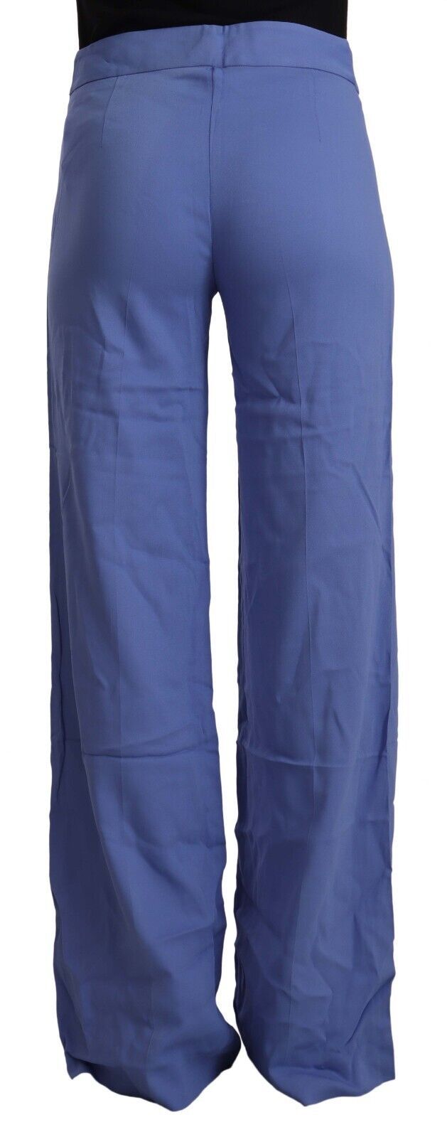 PAROSH Blue High Waist Viscose Straight Wide Leg Pants