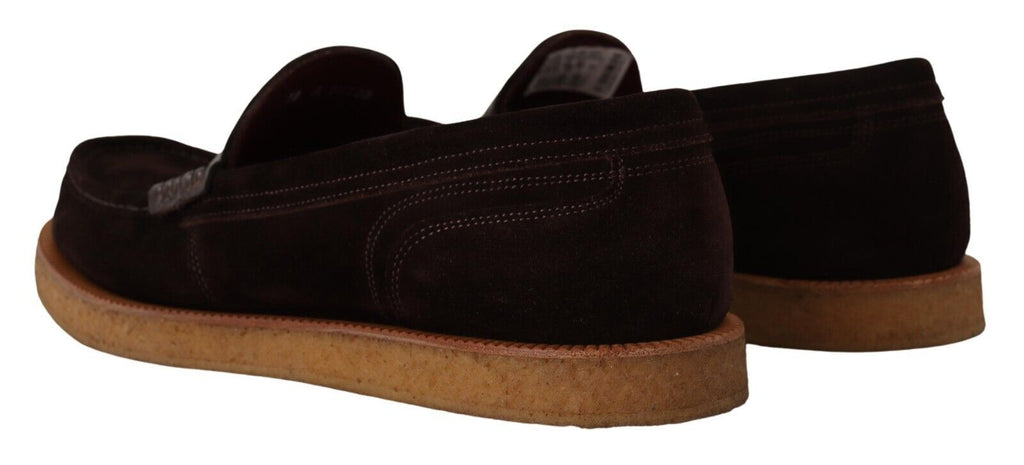 Dolce &amp; Gabbana Brown Suede Leather Slip On Flats Moccasin Shoes