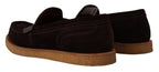 Dolce &amp; Gabbana Brown Suede Leather Slip On Flats Moccasin Shoes
