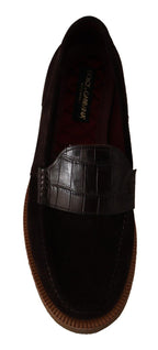 Dolce &amp; Gabbana Brown Suede Leather Slip On Flats Moccasin Shoes