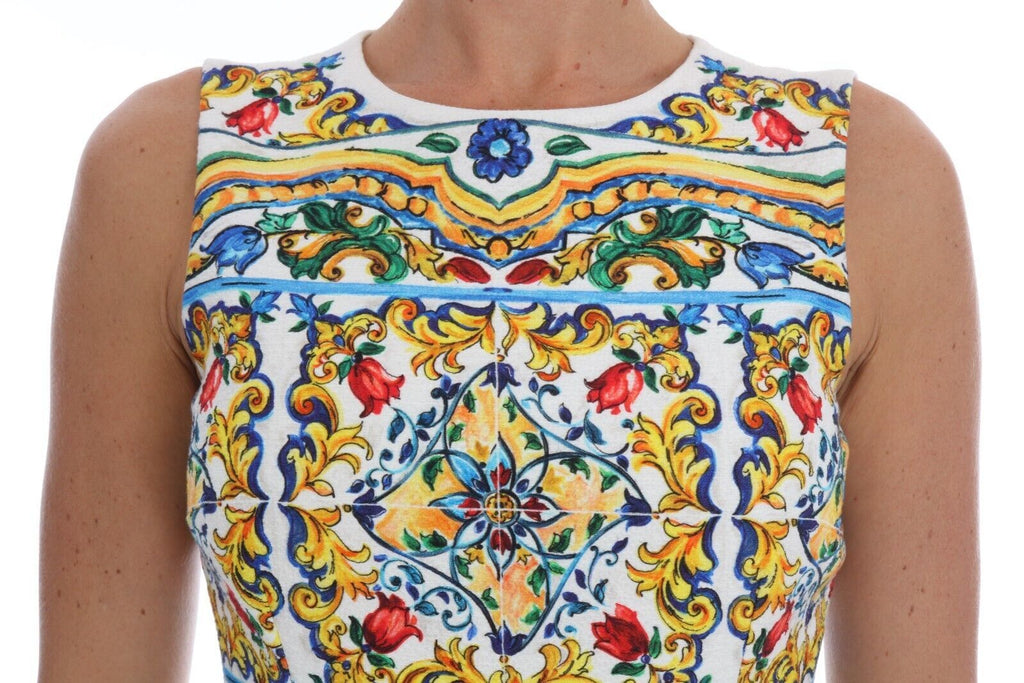 Dolce &amp; Gabbana White Majoilca Sleeveless Sheath A-line Dress