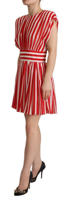Dolce &amp; Gabbana Red White Stripes Silk Mini A-line Dress