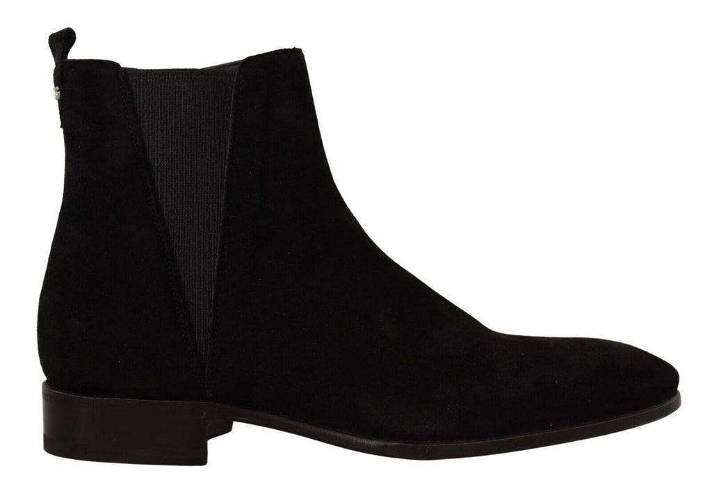 Dolce &amp; Gabbana Black Suede Leather Chelsea Mens Boots Shoes