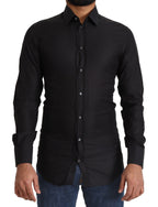 Dolce &amp; Gabbana Black GOLD Cotton Slim Dress Formal Shirt