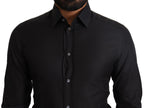 Dolce &amp; Gabbana Black GOLD Cotton Slim Dress Formal Shirt