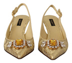 Dolce &amp; Gabbana Gold Crystal Slingbacks Pumps Heels Shoes