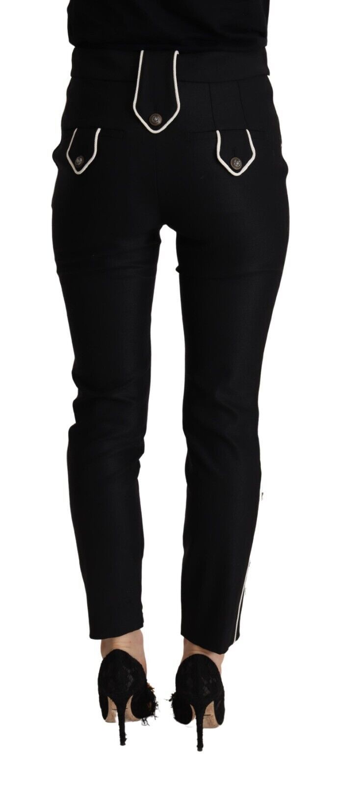 Dolce &amp; Gabbana Black Mid Waist Button Embellished Slim Fit Pants